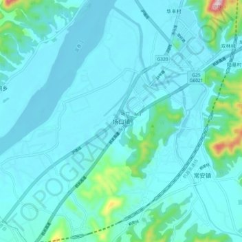 Topografische Karte 场口镇, Höhe, Relief