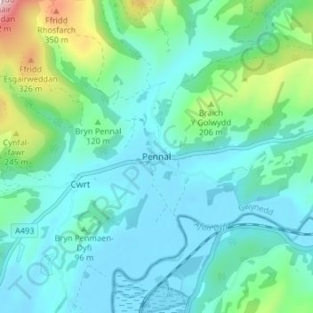 Topografische Karte Pennal, Höhe, Relief