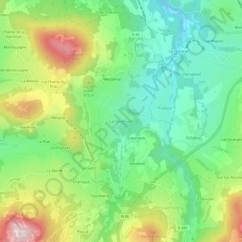 Topografische Karte La Fouillouse, Höhe, Relief