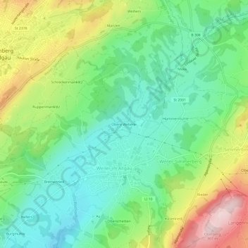 Topografische Karte Obere Weberei, Höhe, Relief