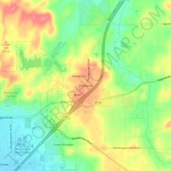 Topografische Karte Shelburne, Höhe, Relief