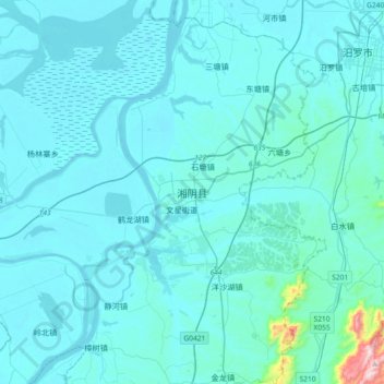 Topografische Karte 湘阴县, Höhe, Relief