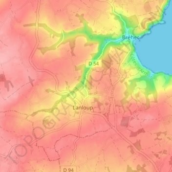 Topografische Karte Ar Rhuniou, Höhe, Relief