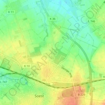 Topografische Karte Walburgerhofe, Höhe, Relief