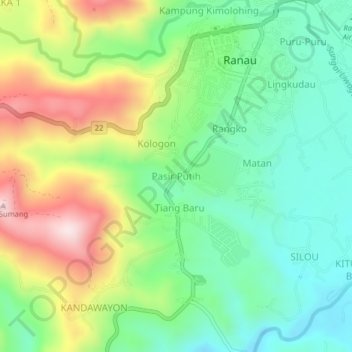 Topografische Karte Pasir Putih, Höhe, Relief