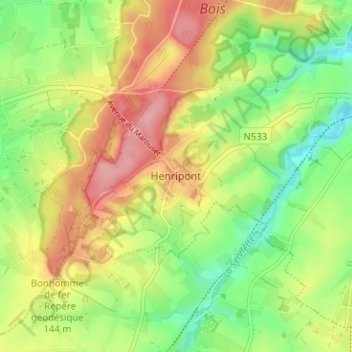 Topografische Karte Henripont, Höhe, Relief