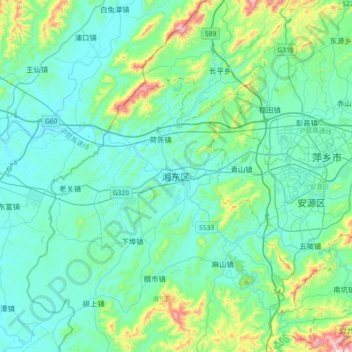 Topografische Karte 湘东区, Höhe, Relief