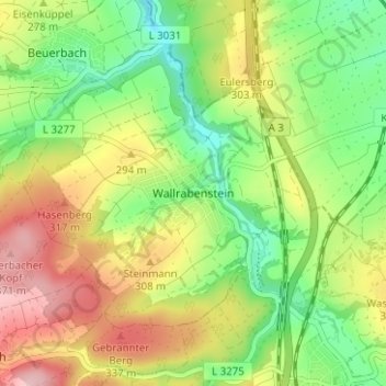 Topografische Karte Wallrabenstein, Höhe, Relief