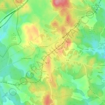 Topografische Karte Montaignac, Höhe, Relief