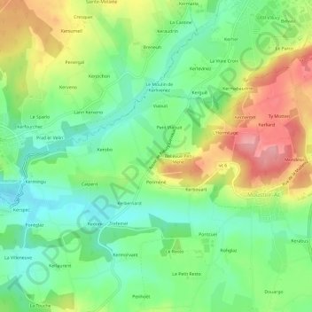 Topografische Karte Kervallée, Höhe, Relief