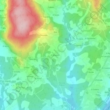 Topografische Karte O Bouzón, Höhe, Relief