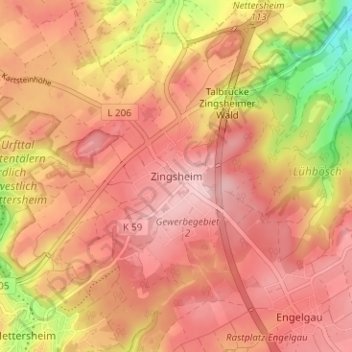 Topografische Karte Zingsheim, Höhe, Relief