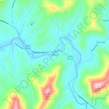 Topografische Karte Cullasaja, Höhe, Relief