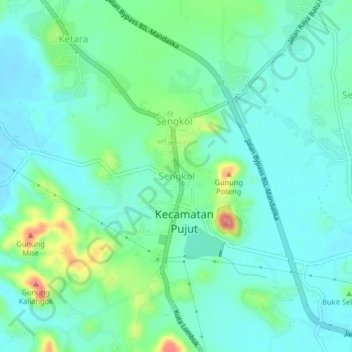 Topografische Karte Sengkol, Höhe, Relief