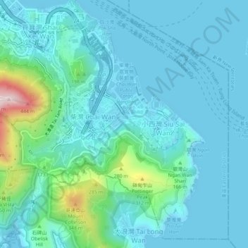 Topografische Karte 柴灣區, Höhe, Relief