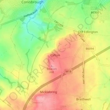 Topografische Karte Clifton, Höhe, Relief