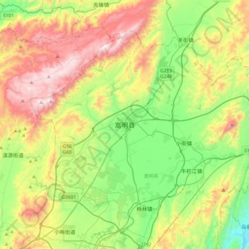 Topografische Karte 嵩明县, Höhe, Relief
