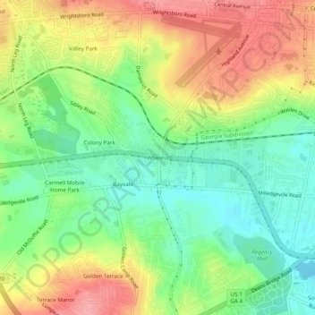 Topografische Karte Wheless, Höhe, Relief