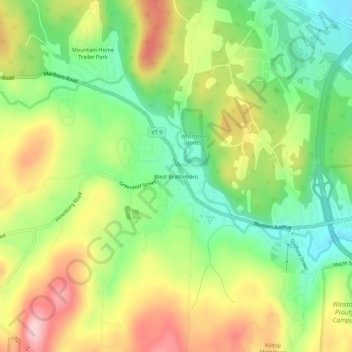 Topografische Karte West Brattleboro, Höhe, Relief