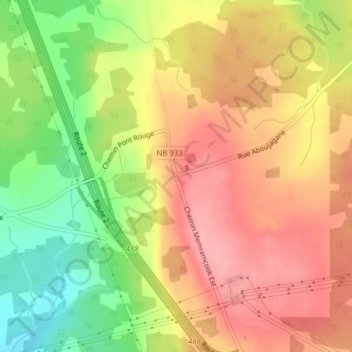 Topografische Karte Memramcook East, Höhe, Relief