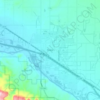 Topografische Karte Fruita, Höhe, Relief