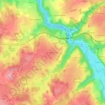 Topografische Karte Busseau Village, Höhe, Relief