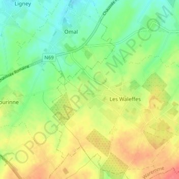 Topografische Karte Waleffe-Saint-Georges, Höhe, Relief
