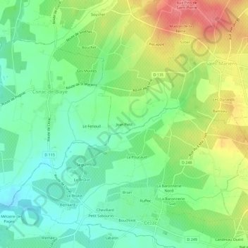Topografische Karte Jean Petit, Höhe, Relief