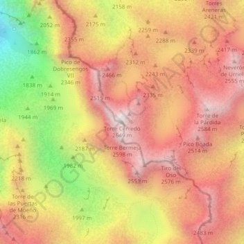 Topografische Karte Torre Cerredo, Höhe, Relief