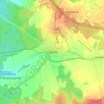 Topografische Karte Triebel, Höhe, Relief