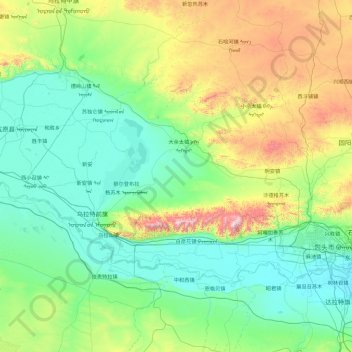 Topografische Karte 乌拉特前旗, Höhe, Relief