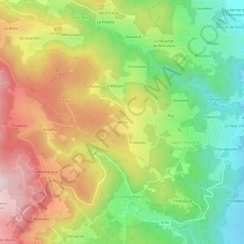 Topografische Karte Pacros, Höhe, Relief
