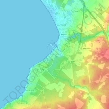 Topografische Karte Son Verí, Höhe, Relief