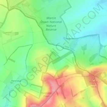 Topografische Karte Bokerley Down, Höhe, Relief