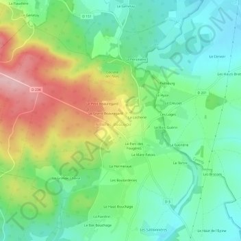 Topografische Karte Le Puit du Chêne, Höhe, Relief