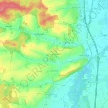 Topografische Karte Hohenbercha, Höhe, Relief