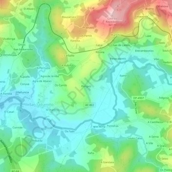 Topografische Karte Prospes, Höhe, Relief