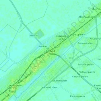 Topografische Karte Chirala, Höhe, Relief