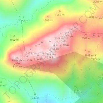 Topografische Karte Mágina, Höhe, Relief
