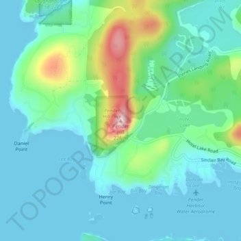 Topografische Karte Pender Hill, Höhe, Relief