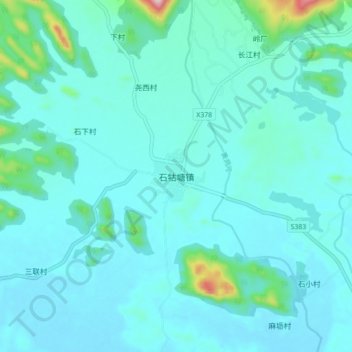Topografische Karte 石牯塘镇, Höhe, Relief