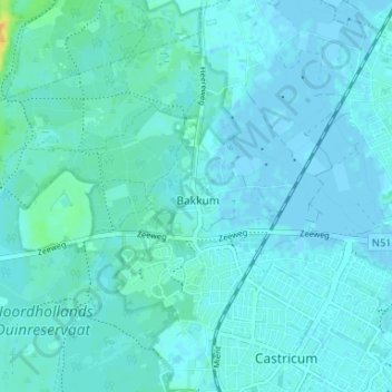 Topografische Karte Bakkum, Höhe, Relief