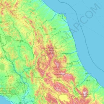 Topografische Karte Monti Sibillini, Höhe, Relief