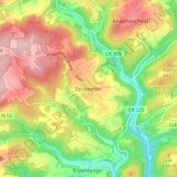 Topografische Karte Eschweiler, Höhe, Relief
