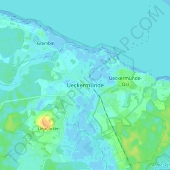 Topografische Karte Ueckermünde, Höhe, Relief