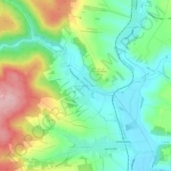 Topografische Karte Unterolberndorf, Höhe, Relief