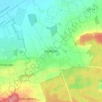 Topografische Karte Sandizell, Höhe, Relief