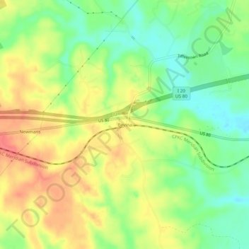 Topografische Karte Bovina, Höhe, Relief