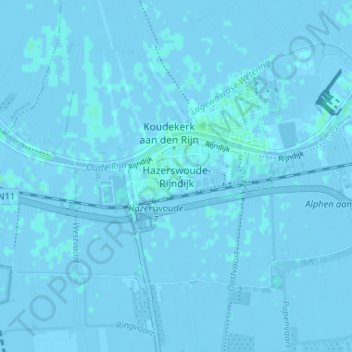 Topografische Karte Hazerswoude-Rijndijk, Höhe, Relief