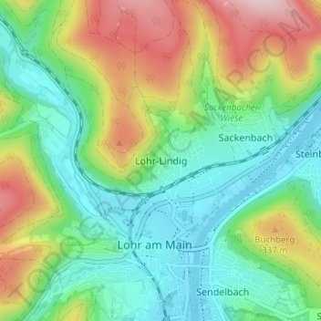 Topografische Karte Lohr-Lindig, Höhe, Relief